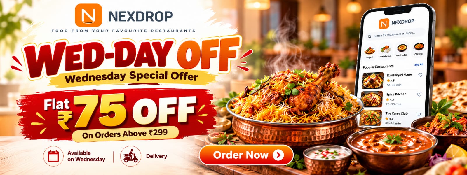 Wednesday special: flat ₹75 off on orders above ₹299
